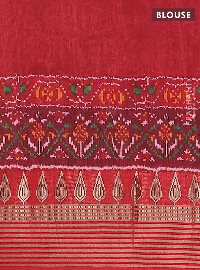 Semi tussar saree deep maroon and red with allover ikat prints and zari woven border