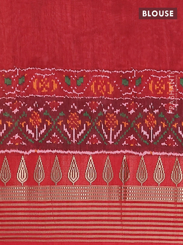 Semi tussar saree deep maroon and red with allover ikat prints and zari woven border