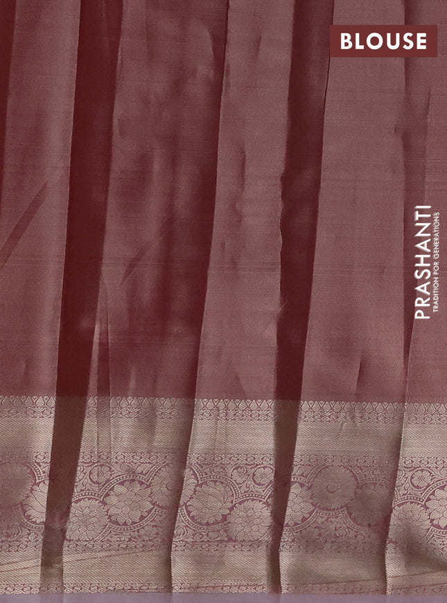 Semi kanchipuram tissue silk saree mauve pink with allover silver zari woven brocade weaves and long zari woven border