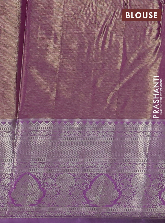 Semi kanchipuram tissue silk saree dual shade of lavender and lavender with allover silver zari woven brocade weaves and zari woven border
