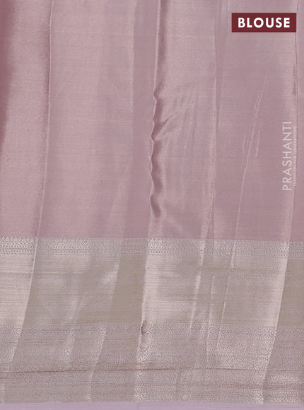 Semi kanchipuram tissue silk saree baby pink with allover silver zari woven brocade weaves and long zari woven border