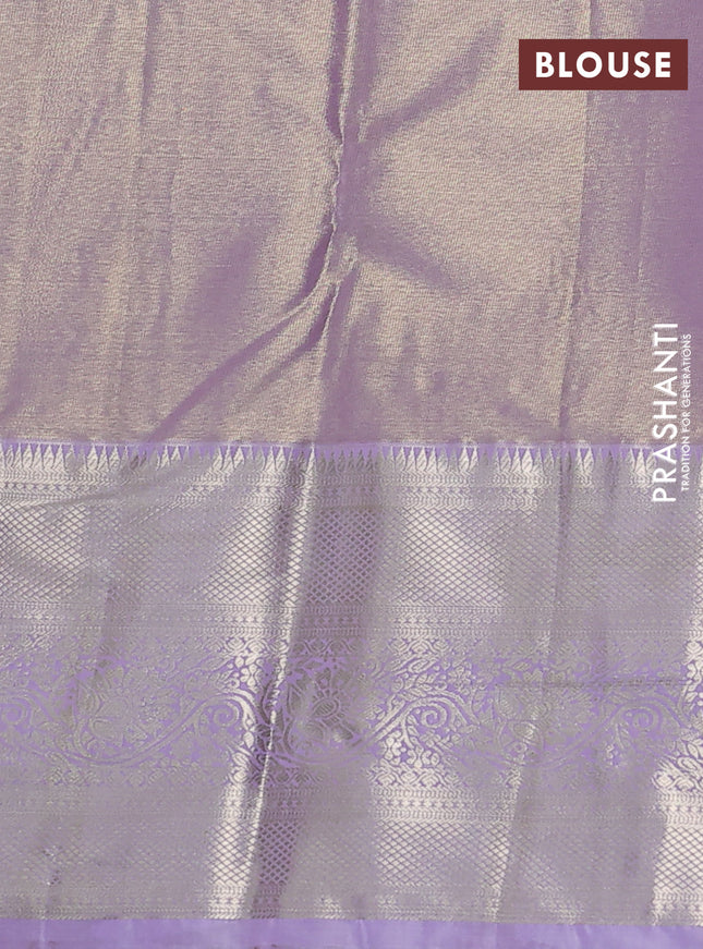 Semi kanchipuram tissue silk saree lavender with allover silver zari woven brocade weaves and zari woven border