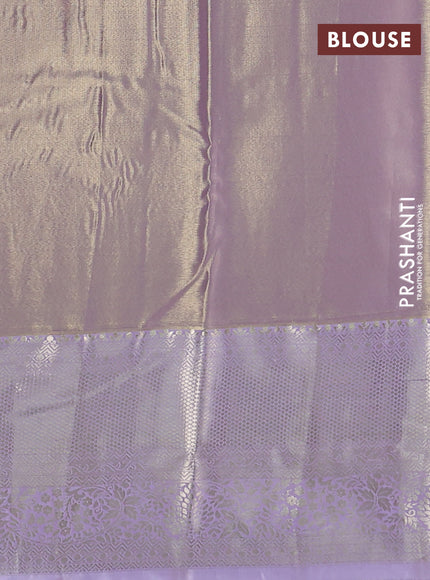 Semi kanchipuram tissue silk saree lavender with allover silver zari woven brocade weaves and zari woven border