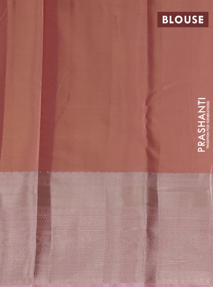 Semi kanchipuram tissue silk saree mild peach with allover silver zari woven brocade weaves and long zari woven border