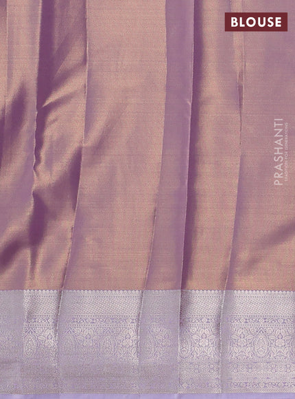 Semi kanchipuram tissue silk saree mild lavender and lavender with allover silver zari woven brocade weaves and zari woven border