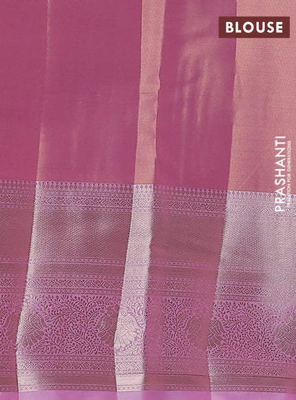 Semi kanchipuram tissue silk saree light pink with allover silver zari woven brocade weaves and long zari woven border