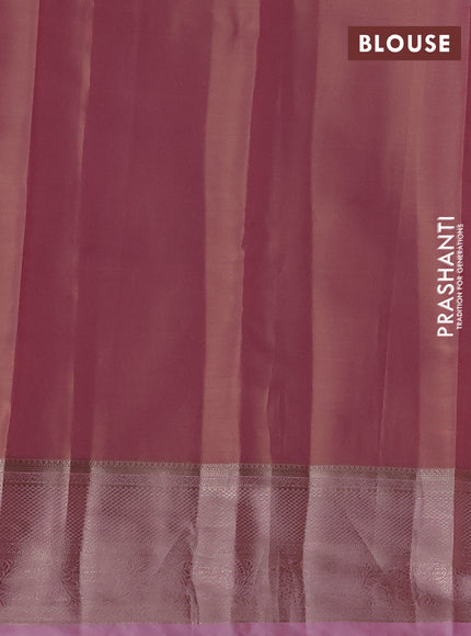 Semi kanchipuram tissue silk saree light pink with allover silver zari woven brocade weaves and zari woven border