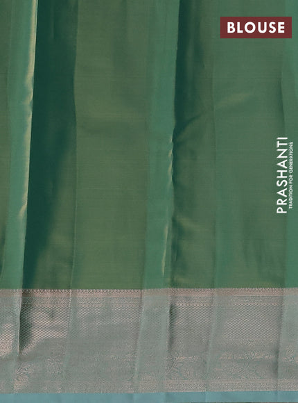 Semi kanchipuram tissue silk saree dual shade of teal green with allover silver zari woven brocade weaves and zari woven border