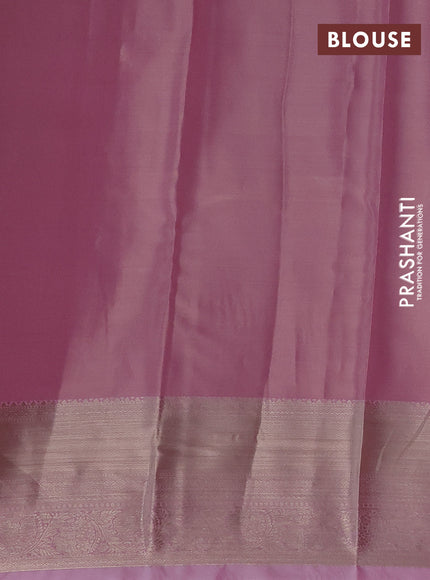 Semi kanchipuram tissue silk saree light pink with allover silver zari woven brocade weaves and zari woven border