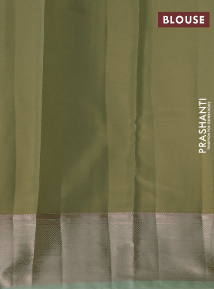 Semi kanchipuram tissue silk saree pista green with allover silver zari woven brocade weaves and zari woven border