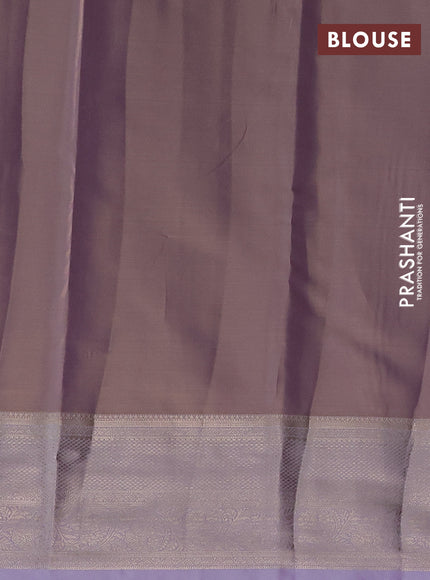 Semi kanchipuram tissue silk saree mild lavender with allover silver zari woven brocade weaves and zari woven border