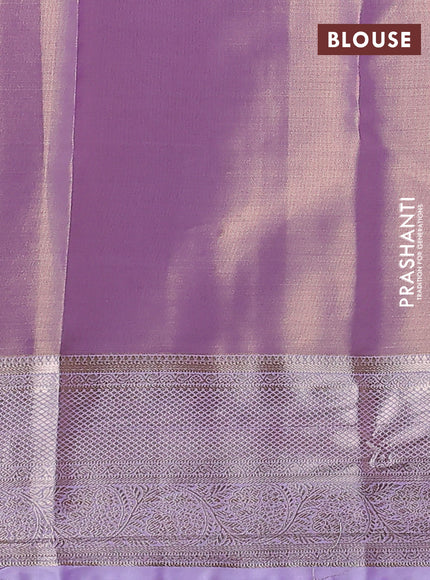 Semi kanchipuram tissue silk saree lavender with allover silver zari woven brocade weaves and zari woven border