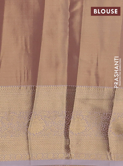 Semi kanchipuram tissue silk saree pastel peach with allover silver zari woven brocade weaves and zari woven border