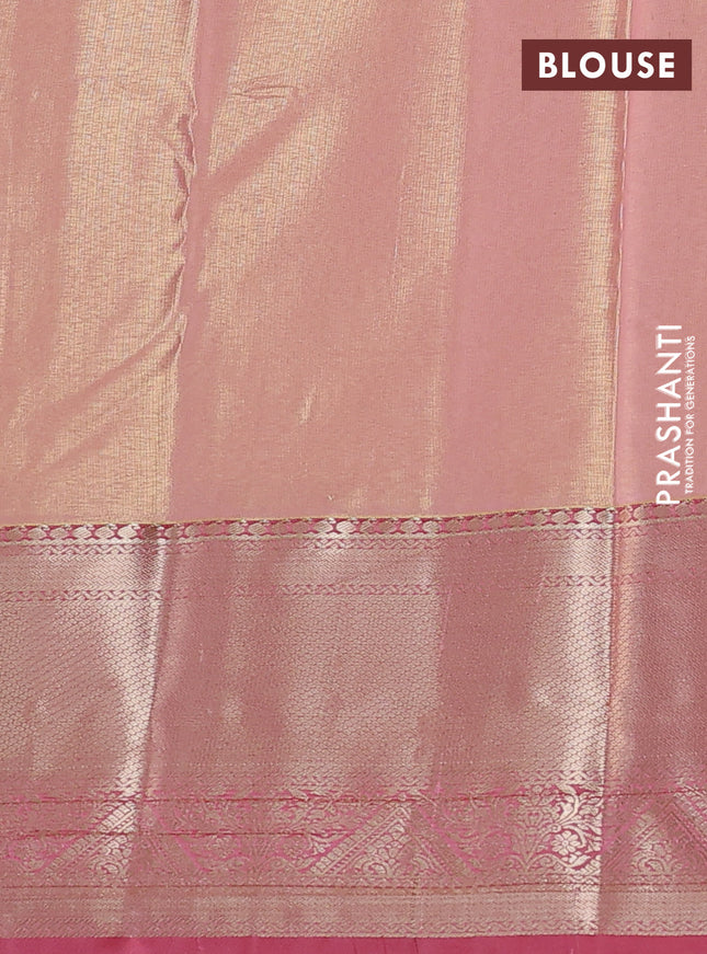 Semi kanchipuram tissue silk saree peach orange shade and peach pink with allover zari woven brocade weaves and zari woven border