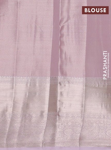 Semi kanchipuram tissue silk saree baby pink with allover silver zari woven paisley brocade weaves and long zari woven border