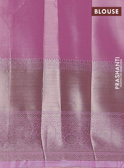 Semi kanchipuram tissue silk saree light pink with allover silver zari woven brocade weaves and long zari woven border