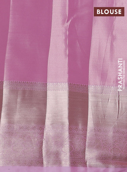Semi kanchipuram tissue silk saree light pink with allover silver zari woven brocade weaves and long zari woven border