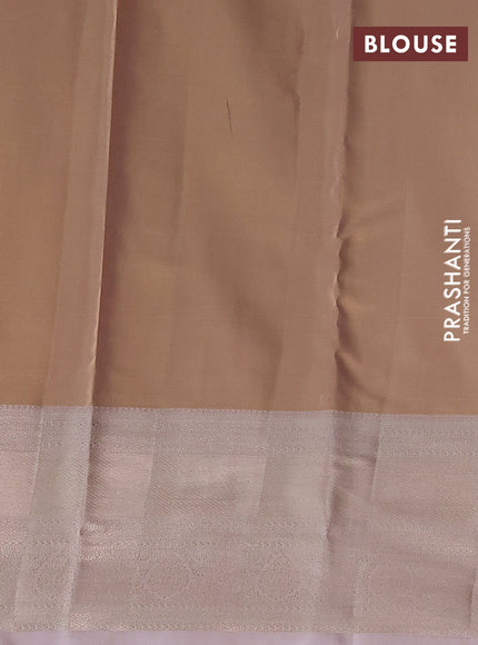 Semi kanchipuram tissue silk saree pastel peach and baby pink with allover silver zari woven brocade weaves and long zari woven border