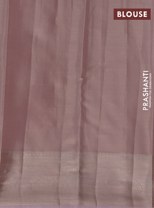 Semi kanchipuram tissue silk saree baby pink with allover silver zari woven brocade weaves and rich zari woven border
