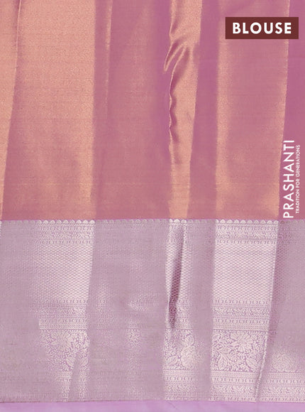 Semi kanchipuram tissue silk saree light pink with allover silver zari woven brocade weaves and zari woven border