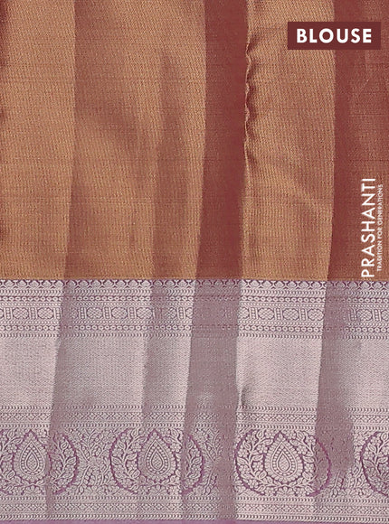 Semi kanchipuram tissue silk saree dual shade of pink and pastel pink with allover silver zari woven brocade weaves and zari woven border