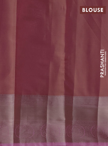 Semi kanchipuram tissue silk saree mild peach pink and light pink with allover silver zari woven brocade weaves and zari woven border