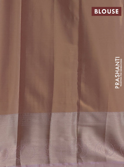 Semi kanchipuram tissue silk saree pastel peach and baby pink with allover silver zari woven brocade weaves and zari woven border