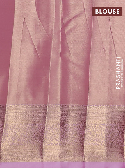 Semi kanchipuram tissue silk saree light pink with allover silver zari woven brocade weaves and rich zari woven border