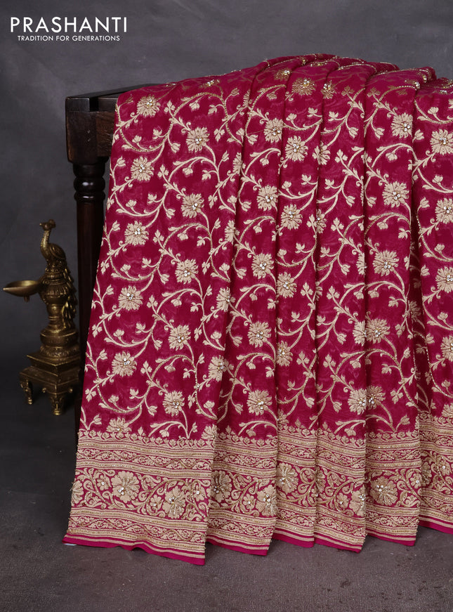 Banarasi georgette saree pink with allover jaal weaves & stone work and zardosi work border