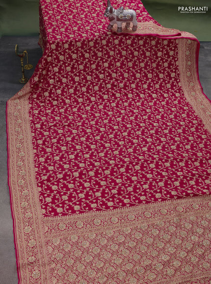 Banarasi georgette saree pink with allover jaal weaves & stone work and zardosi work border