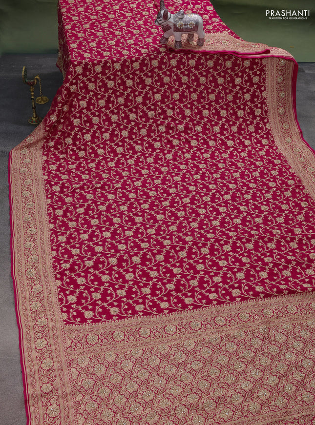 Banarasi georgette saree pink with allover jaal weaves & stone work and zardosi work border
