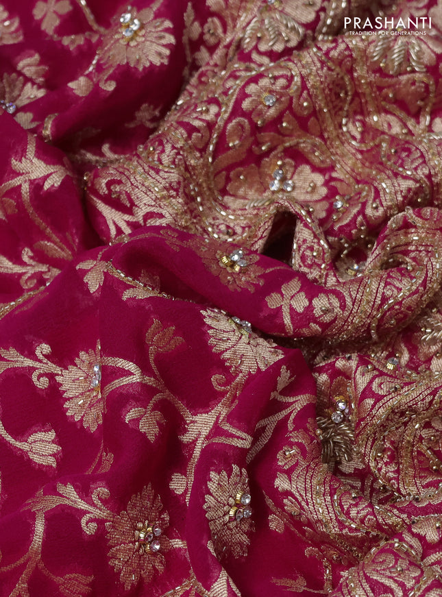 Banarasi georgette saree pink with allover jaal weaves & stone work and zardosi work border