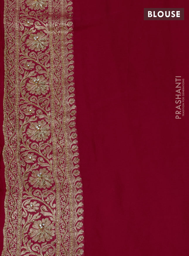 Banarasi georgette saree pink with allover jaal weaves & stone work and zardosi work border