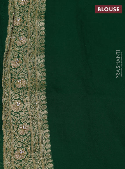 Banarasi georgette saree green with allover jaal weaves & stone work and zardosi work border