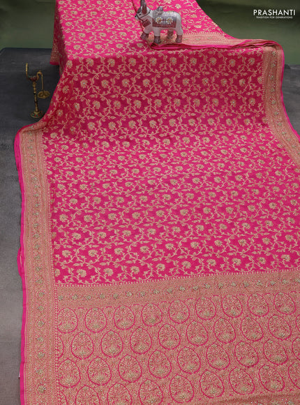 Banarasi georgette saree candy pink with allover jaal weaves & stone work and zardosi work border