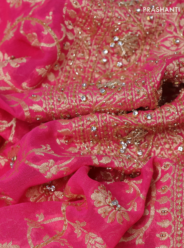 Banarasi georgette saree candy pink with allover jaal weaves & stone work and zardosi work border