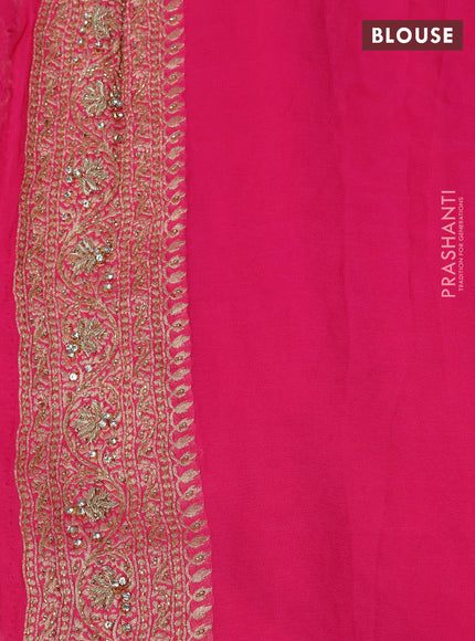 Banarasi georgette saree candy pink with allover jaal weaves & stone work and zardosi work border