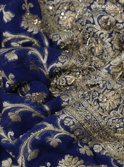 Banarasi georgette saree peacock blue with allover jaal weaves & stone work and zardosi work border
