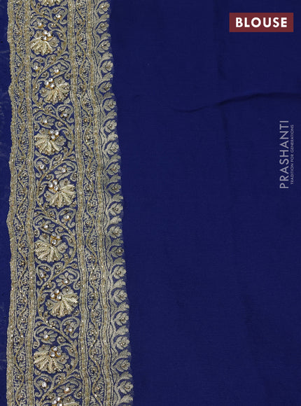 Banarasi georgette saree peacock blue with allover jaal weaves & stone work and zardosi work border