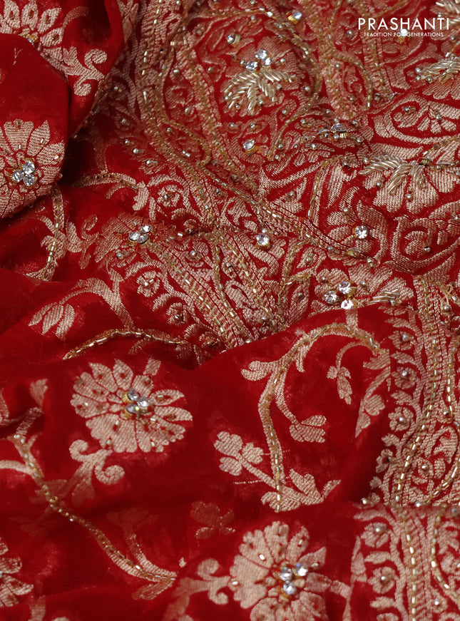 Banarasi georgette saree red with allover jaal weaves & stone work and zardosi work border