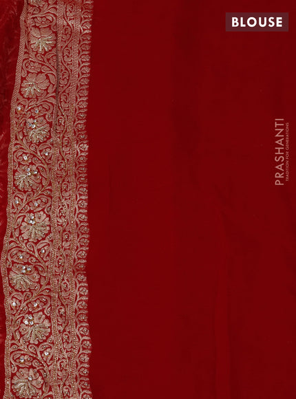 Banarasi georgette saree red with allover jaal weaves & stone work and zardosi work border