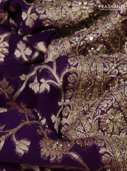 Banarasi georgette saree violet with allover jaal weaves & stone work and zardosi work border