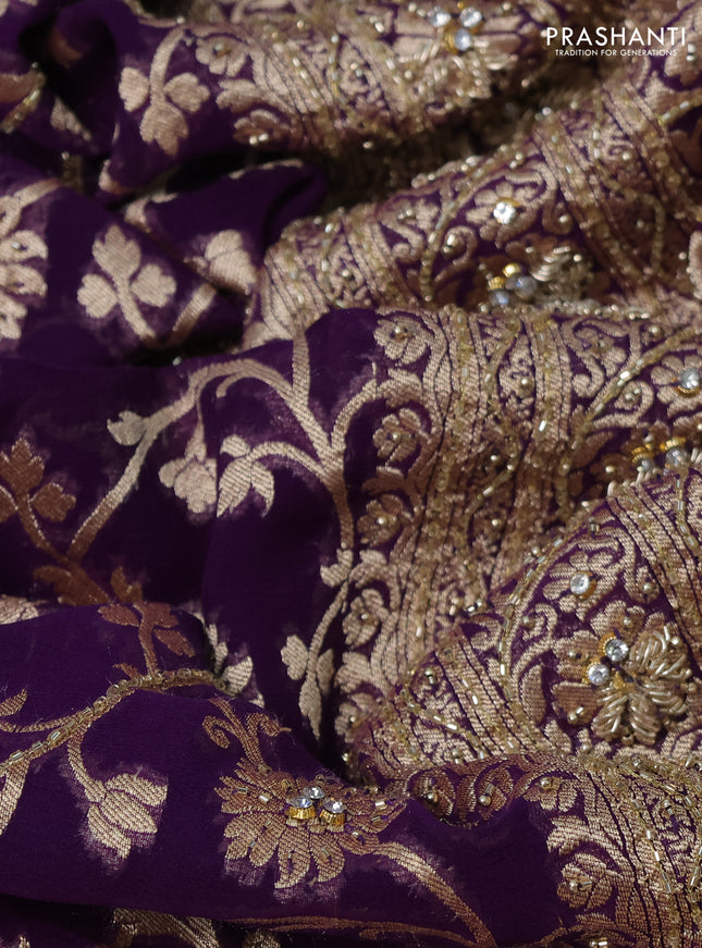 Banarasi georgette saree violet with allover jaal weaves & stone work and zardosi work border