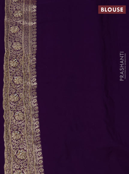 Banarasi georgette saree violet with allover jaal weaves & stone work and zardosi work border