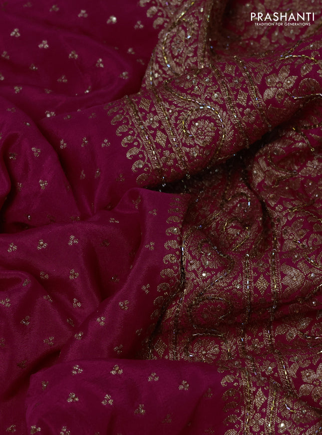 Banarasi crepe saree pink with allover woven buttas & stone work and beaded work border