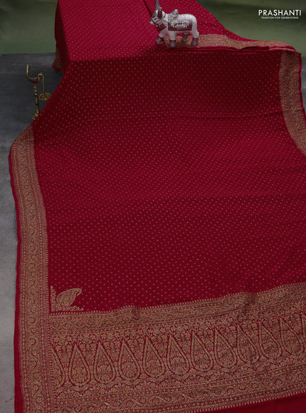 Banarasi crepe saree red with allover woven buttas & stone work and beaded work border