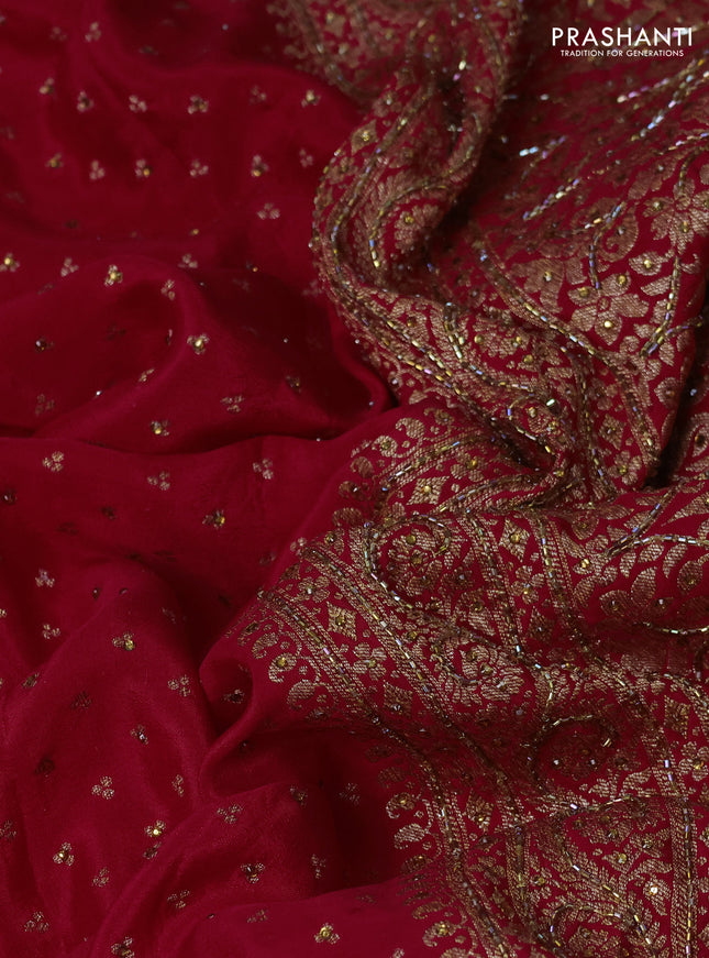 Banarasi crepe saree red with allover woven buttas & stone work and beaded work border