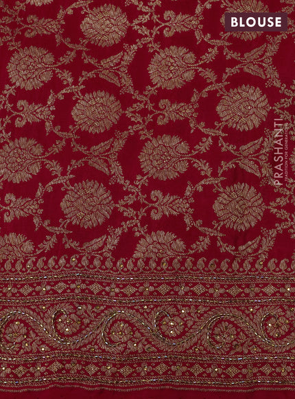 Banarasi crepe saree red with allover woven buttas & stone work and beaded work border