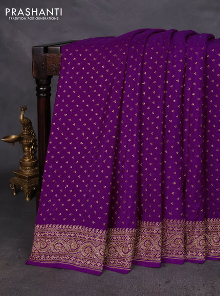 Banarasi crepe saree purple with allover woven buttas & stone work and beaded work border