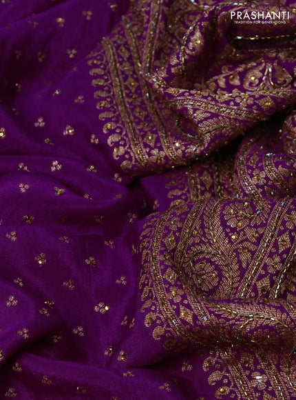 Banarasi crepe saree purple with allover woven buttas & stone work and beaded work border